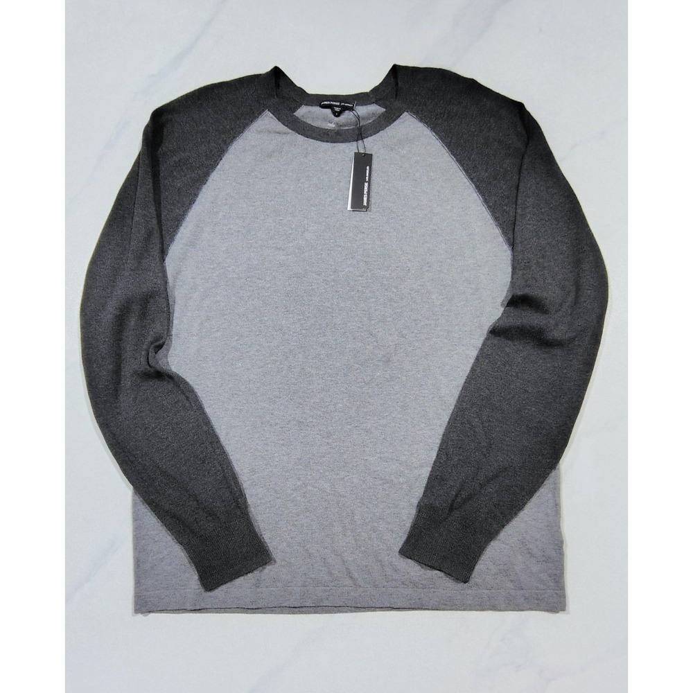 James Perse Men's Sweater Color block Crewneck Raglan Pullover Cotton Cashmere - Picture 2 of 15